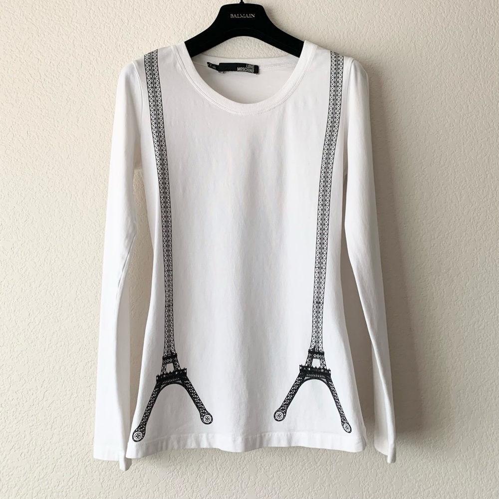 Moschino Eiffel Tower suspender long sleeve tee